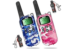 AIKMI Kids Walkie Talkies Toys Boys Gifts 5 6 7 8 9 Year Old Outdoor Toys for Kids 2 Way Radio with Camping Gear Army Soldier Pretend Play Birthday Present Boy (Blue Pink)