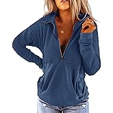 Floral Find Women's Long Sleeve Lapel Half Zip Up Sweatshirt Solid Stylish Loose Fit Casual Pullover Tops