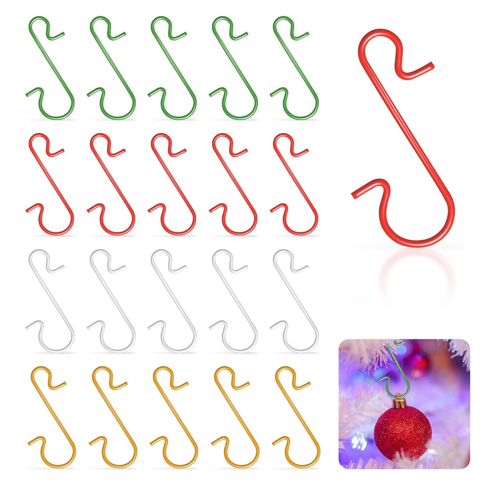 Yisscen Christmas Tree Bauble Hangers, S Hooks, Pack of 120, Stainless Steel, 4 Colours