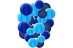TIM&LIN Blue Paper Lanterns Decorative, Chinese/Japanese Hanging Round Paper Lanterns Decorations for Wedding, Bridal/Baby Shower, Father's Day, Gender Reveal (12 PCS)