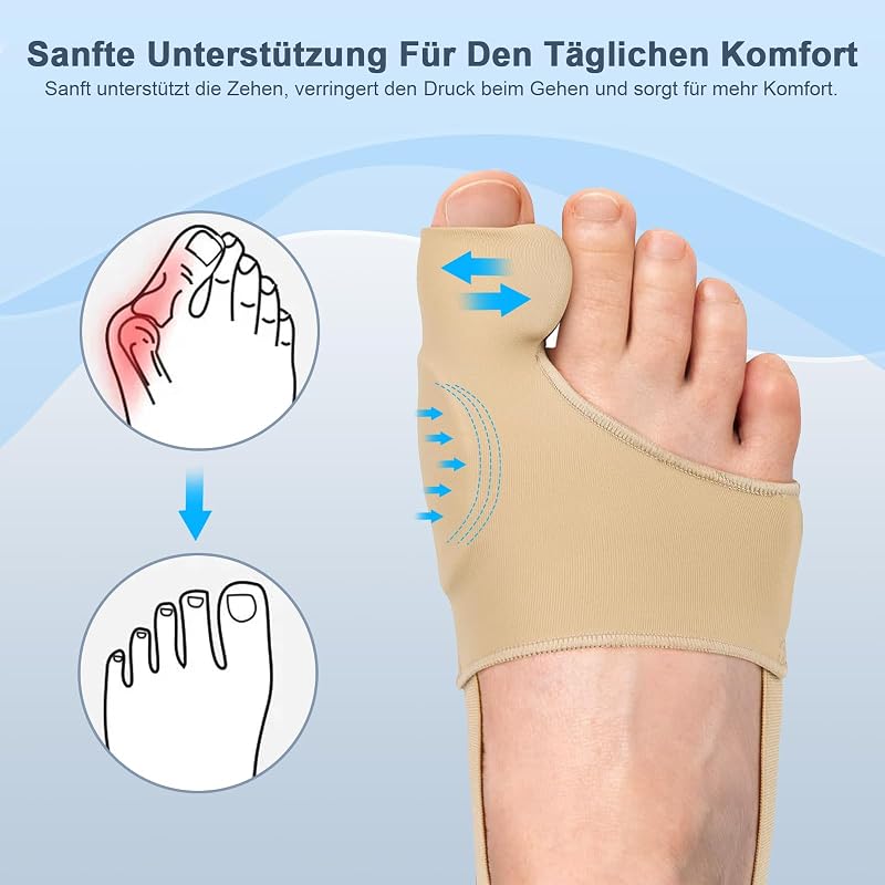 Zehenspreizer Socken mit Weichen Gel-Pads, 2er Set für Zehen und Ballen, Bequeme Bandage für Vorfuß, Atmungsaktiv und Komfortabel, Für Damen und Herren (35-45 M, Haut)