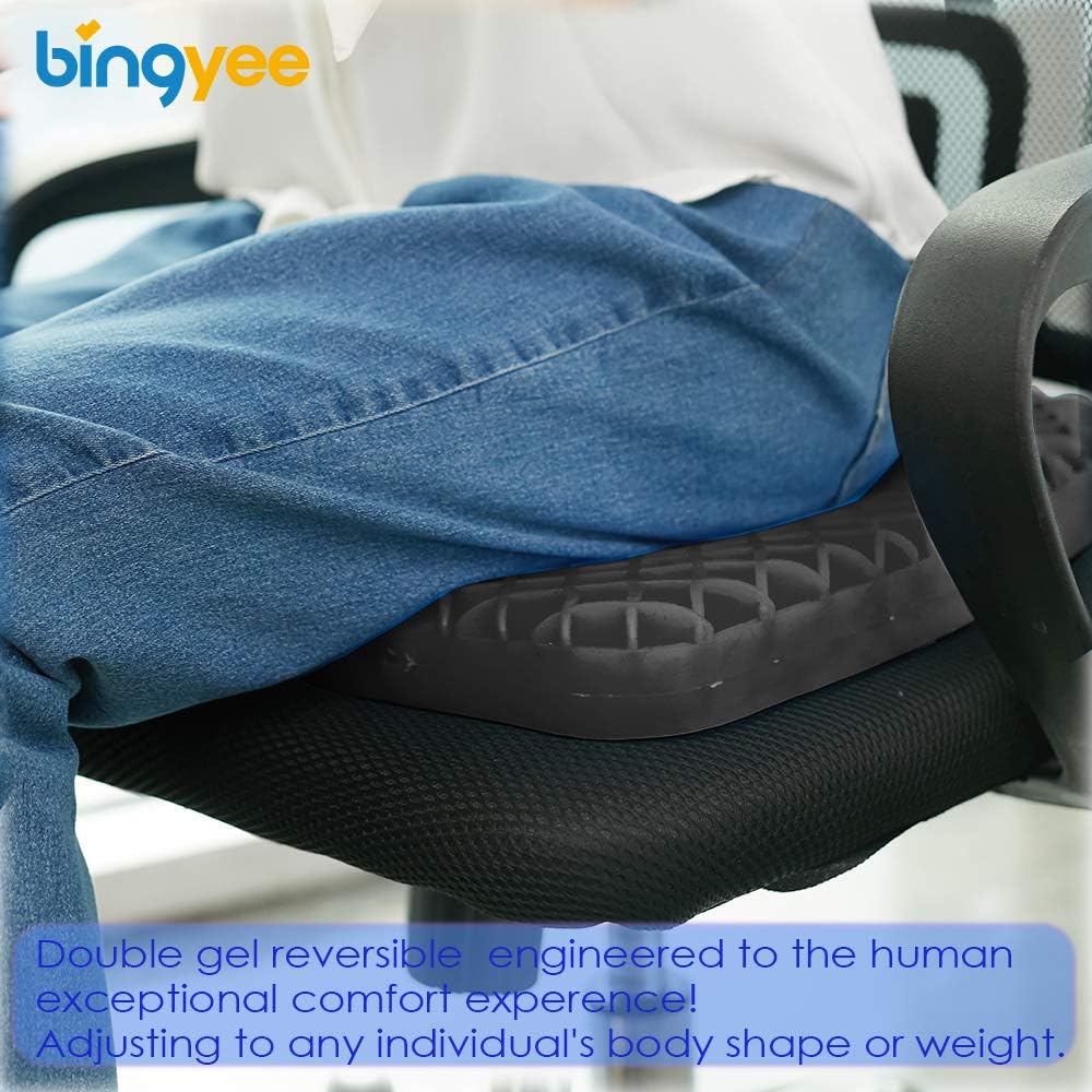 Bingyee Coccyx Seat Cushion 3D Ventilated Grid Cooling Double Gel Seat Cushion for Pressure Relief, Orthopedic Chair Pads for Office Chair, Car Seat Cushion, Wheelchair, Mobility Scooters or Home: Home & Kitchen