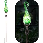 Naboher Garden Solar Lights Outdoor, Decorative LED Pearlized Glass Spiral Garden Stake with Finial, Hand Blown Glass and Metal Outdoor Decoration, 3 x 36 Inch (Green)