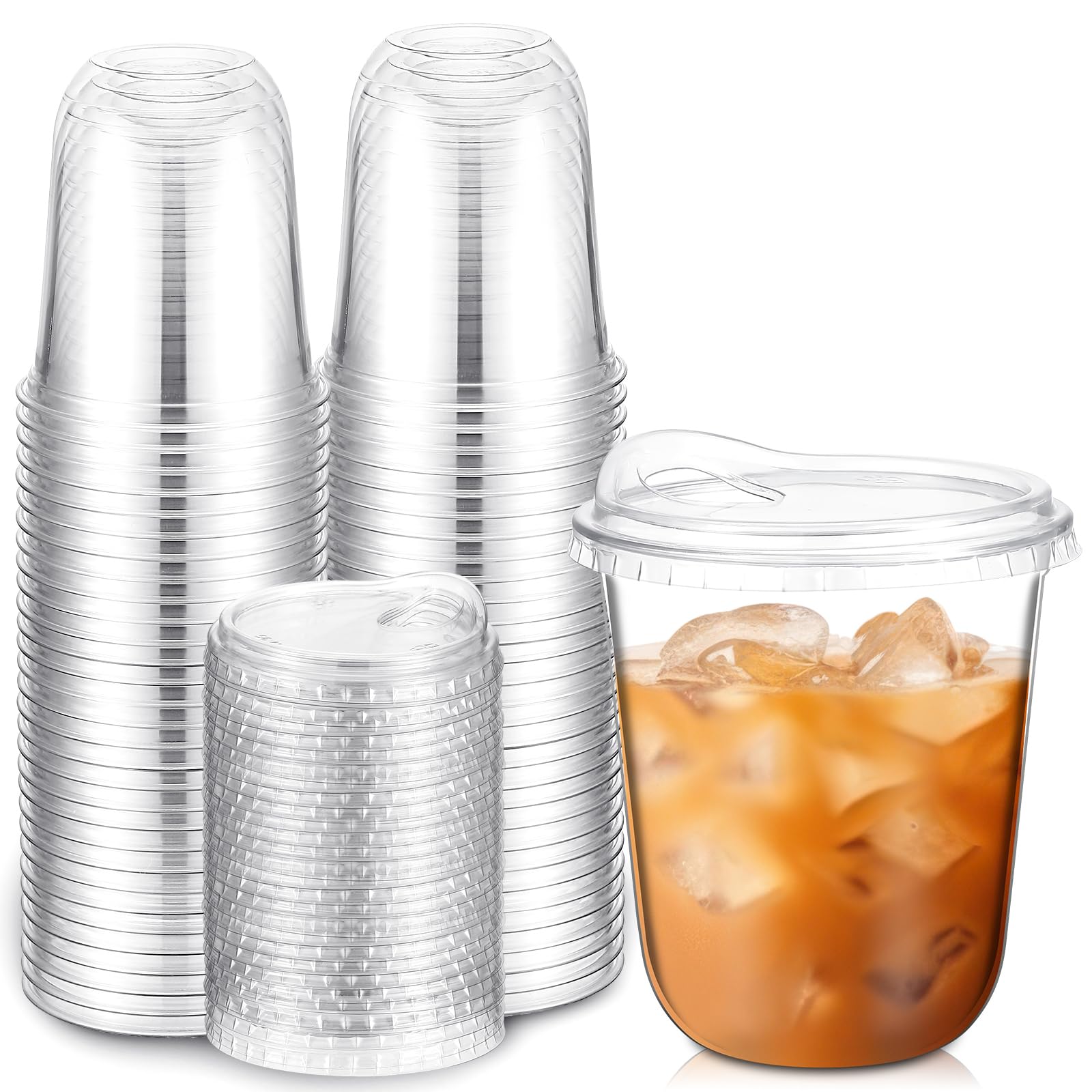 Photo 1 of Baderke Clear Plastic Cups with Strawless Sip Lids Disposable Round Bottom Togo Cups for Coffee Smoothie Cold Beverage Coffee Shops and Party Catering(12 oz,50 Pcs)