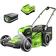 Greenworks 80V 21" Brushless Cordless (Push) Lawn Mower (LED Headlight + Aluminum Handles), 4.0Ah Battery and Rapid Charger Included (75+ Compatible Tools)