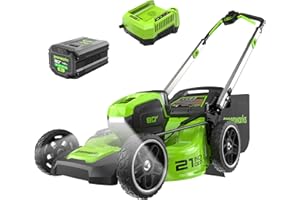 Greenworks 80V 21" Brushless Cordless (Push) Lawn Mower (LED Headlight + Aluminum Handles), 4.0Ah Battery and Rapid Charger Included (75+ Compatible Tools)