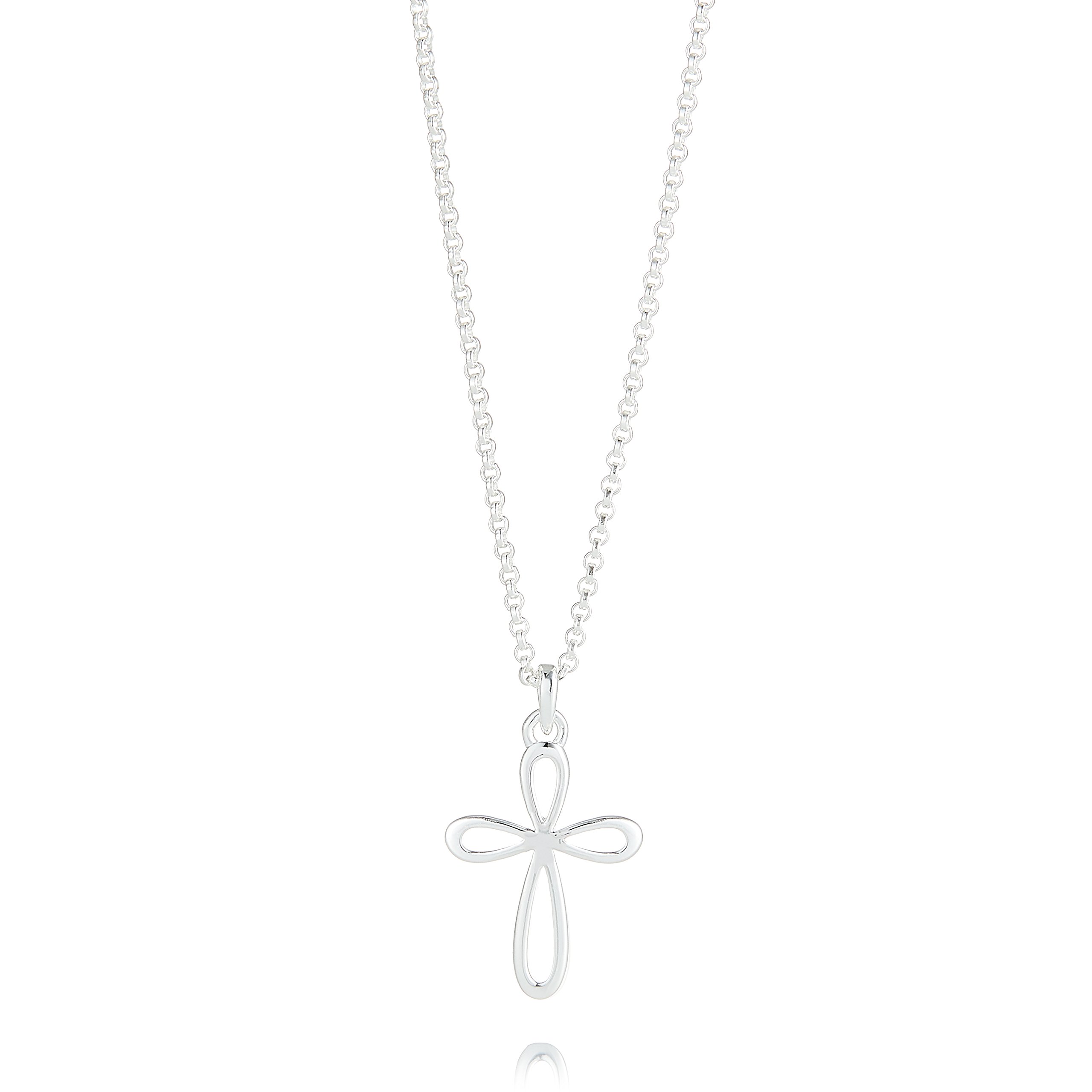 Molly Brown London Sterling Silver Signature Cherish Cross Necklace. Ideal for Christening, Holy Communion Gifts for Girls, Flower Girl and Bridesmaids Gifts