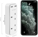 JSVER Double Plug Adaptor with 2 USB 5V/2.4A UK 3 Pin 13A Fuse White view 4