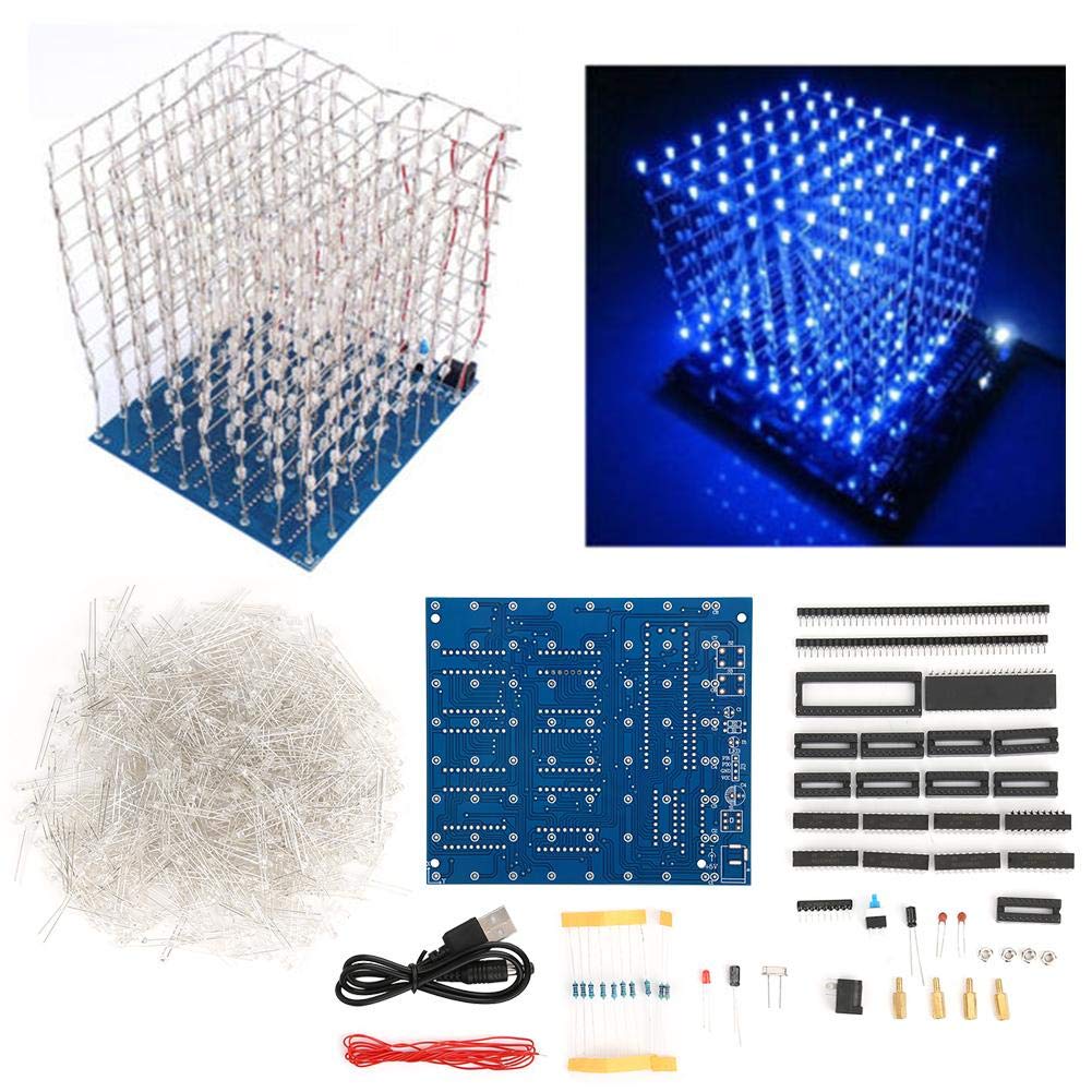 3D Led Cube Light DIY Kit, Lamp Squared LED 8x8x8 Electronic Toy for Children Teenagers Learning Gift(Blue)