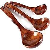 HANSGO Wooden Ladle for Soup, 3 Size Wooden Spoons for Deep Pot & Bowl, Heat Resistant Handles, Non-Stick Wood Kitchen Utensils Set for Cooking, Serving and Stirring Thick Stews, House Warming Gifts