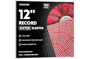 TAKMORK Record Sleeves Vinyl Album Covers: 12" LP Vinyl Record Protective Sleeves | Crystal Clear & Durable 3 Mil Thick Record Outer Sleeves, 100 Pcs