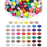 FIVEIZERO 240PC Silicone Lentil Beads - 12mm 48 Colors Abacus Spacer Beads for Keychain Bracelet Jewelry Making, DIY Crafts & Pen Charms