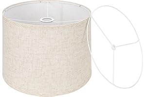 SEASIDE VILLAGE Beige Drum Lamp Shade, 13" Top x 13" Bottom x 10" High, Two Different Top Rings (Spider and UNO Fitter), Lamp Shade for Table Lamps Floor Lamps, Natural Linen Lampshade Replacement, Assembly Required