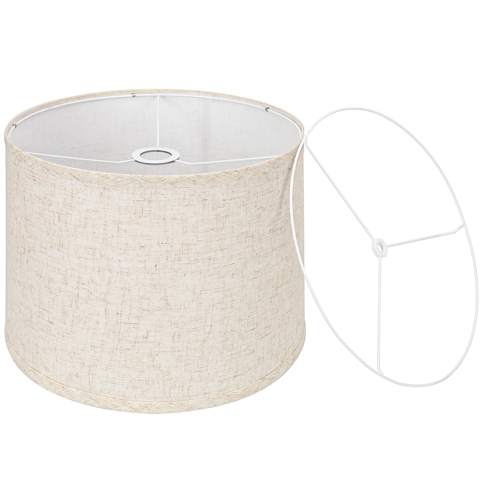 Photo 1 of Beige Drum Lamp Shade, 13" Top x 13" Bottom x 10" High, Two Different Top Rings (Spider and UNO Fitter), Lamp Shade for Table Lamps Floor Lamps, Natural Linen Lampshade Replacement, Assembly Required