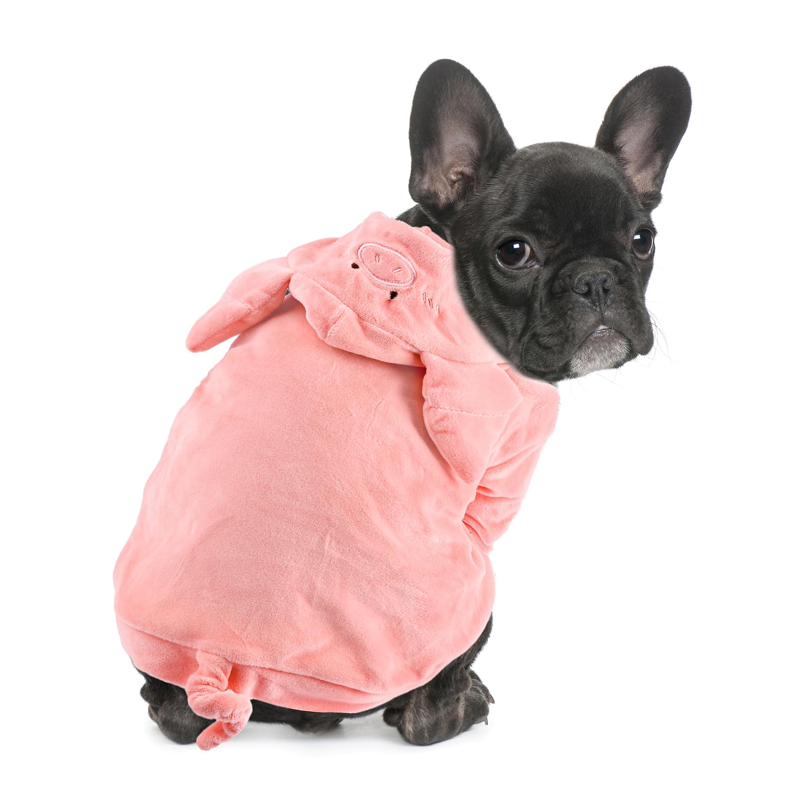 DELIFUR Dog Halloween Pig Costume - French Bulldog Adorable Pig Holiday Outfit Cute Hoodie Halloween Cosplay Costume Animal for Small and Medium Dog (Back: 17.5")