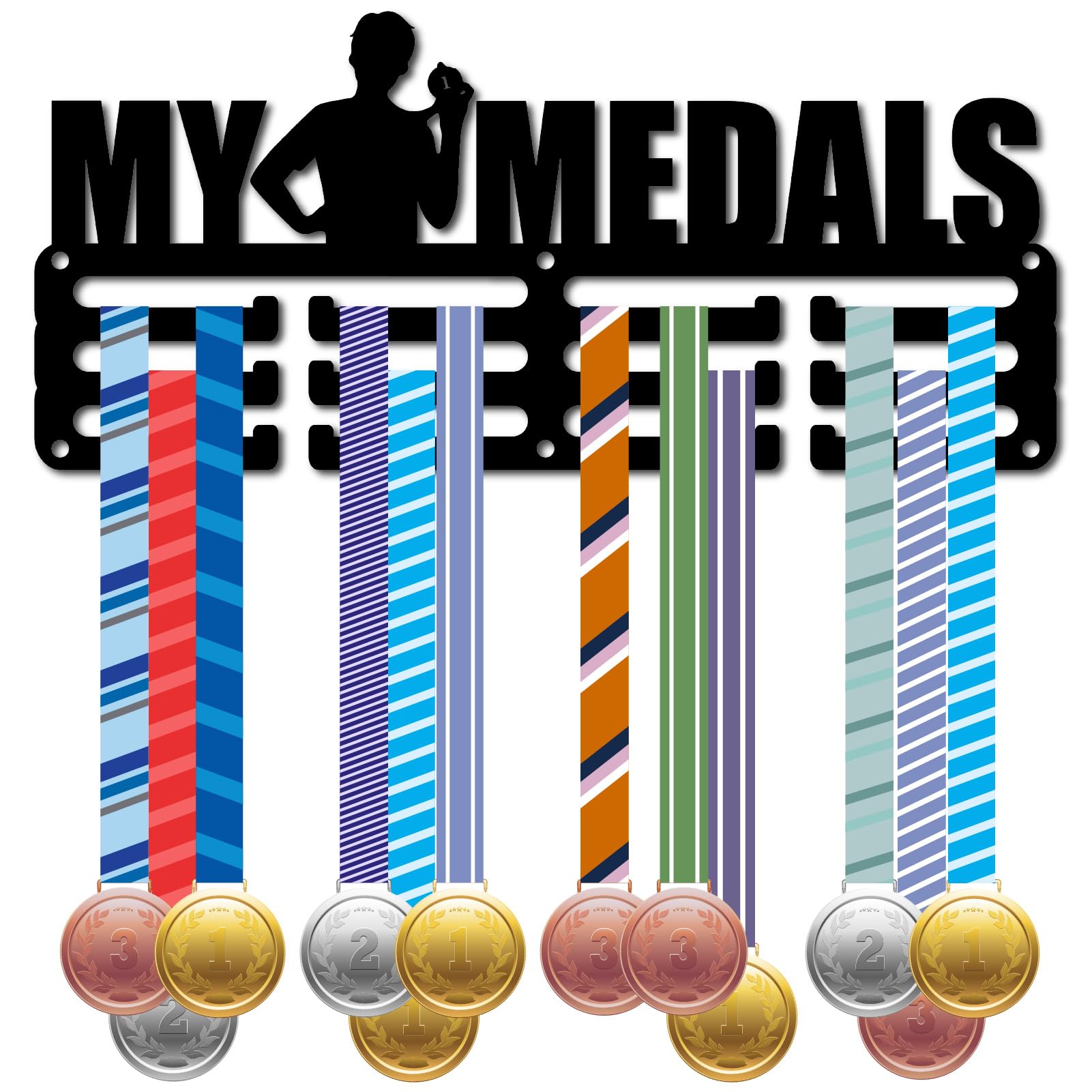 CREATCABIN My Medal Holder Display Medal Hanger Rack Metal Medal Holder Black Shelf Hanger Organizer Medal Stand Small Frame Wall Mounted Hanging for Over 60 Medals Medalist 11.4 x 5Inch