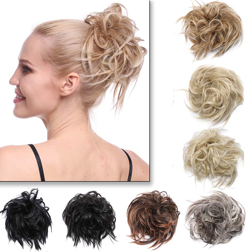 Messy Hair Bun Donut Hair Chignons Updo Scrunchy Scrunchie Bun Updo Hairpiece 45g Hair Ribbon Ponytail Extensions Medium Brown & Dark Brown — image 1