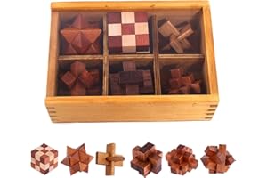 VolksRose 6pcs Wooden Brain Teaser Puzzles, IQ Challenge Puzzle Games, Logic Smart Mind Puzzle Box Lock Toy Removing Assembling 3D Small Puzzle Gift Set for Adults Teenagers Kids, 1.8inch 4.5cm