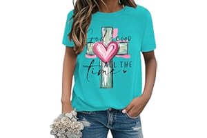Christian T Shirts for Women - God is Good All The Time,Round Neck Short Sleeve Cross Graphic Tees | for Travel