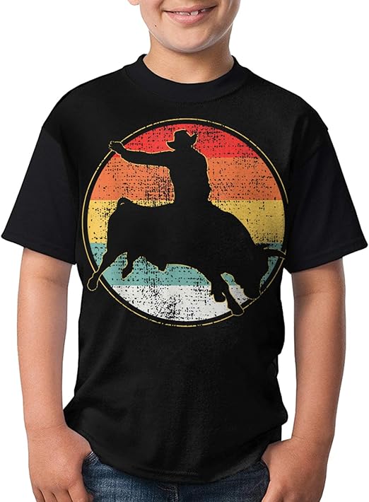 Bull Riding Cowboy Western Kids Tshirts Funny Graphic Short Sleeve