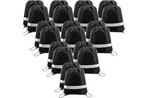 BeeGreen 20 Pieces Black Drawstring Backpacks Gym, Drawstring Sports Bags Reflective, Blank String Bag for DIY
