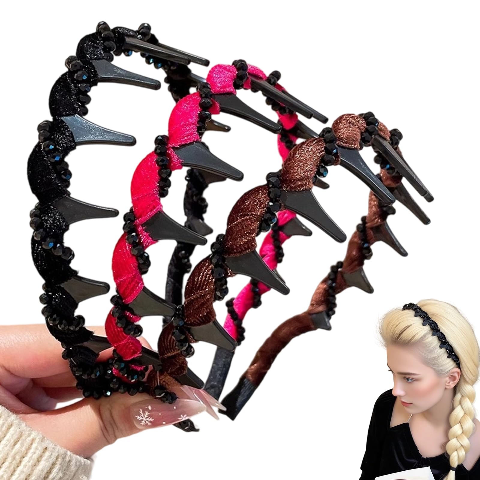 View 1 of 3 Pack Vintage High Cranium Artificial Pearl Hairband,Elegant Beaded Pearl Headbands with Teeth, Comb Hair Hoop Band Headwear for Women Girls, Non Slip Hair Comb Head Bands Hairs Accessories Gift