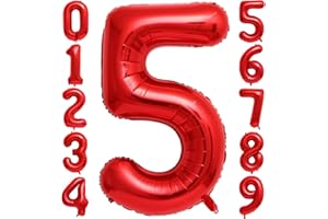 BBPOOL Red 5 Number Balloons,40 Inch 5 Balloons Foil Mylar Helium Big Red 5 Balloon Number for Birthday Party Anniversary Decorations