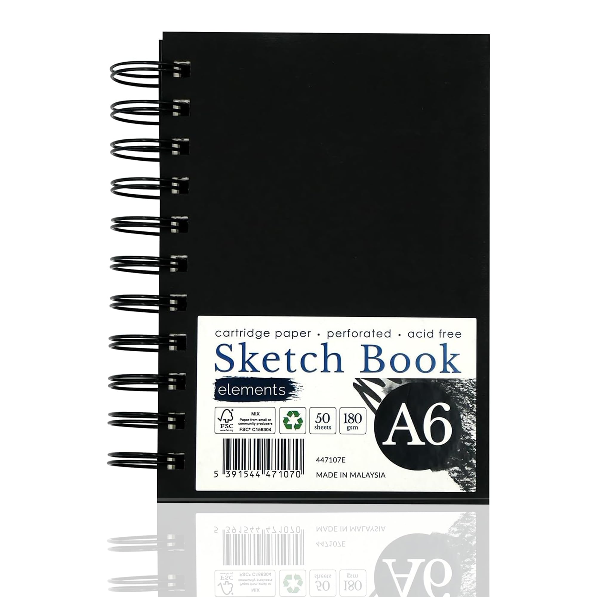 Elements A6 Wire-O White Sheets Art Sketch Book, Hard Cover – 180gsm Cartridge Paper, 50 Perforated Sheets, White Drawing Paper for Mixed Media Art and Professional Artwork, Drawing Books