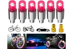 YUERWOVER 6 Pack Tire Lights Flash Wheel Light Waterproof LED Valve Cap Lamp Motion Activated with 6 Extra Batteries and 2 French Valve Adapters for Vehicles Car Truck Motorcycle Bike (Red)