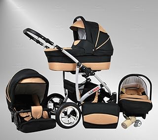 True Love Larmax Kinderwagen Komplettset (Autositz &amp; Adapter, Regenschutz, Moskitonetz, Schwenkräder) 43 Cosmic Black &amp; Sahne