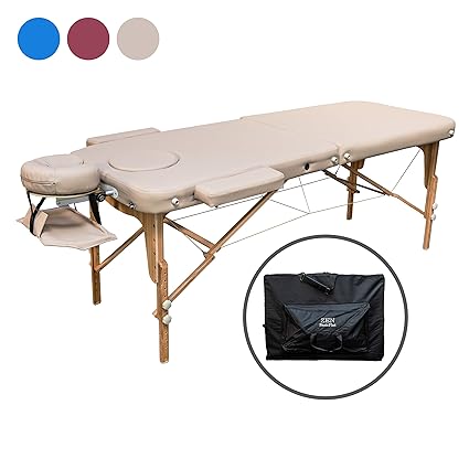 Zen Basic III Flat | Massage-Liege klappbar und höhenverstellbar | Voll-Holz | verstellbares Aluminium Kopfteil | mobiler Kos
