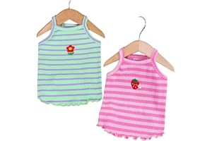 Taoqiao Cute Summer Dog T Shirt Striped Pet T-Shirts Soft Breathable Lightweight Dogs Tee Shirt Sleeveless Vest Dog Apparel for Medium Small Dog, 2PCS Pink&Green