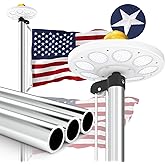 Panopole 11 Gauge Heavy Duty Flag Pole Kit with 136 LED Ultra Bright Solar Light, 2.3 mm Thick Flagpole 25FT for Outside House in Ground, 300D Thickened USA Flag, 120 MPH Flagpole Kit, Silver
