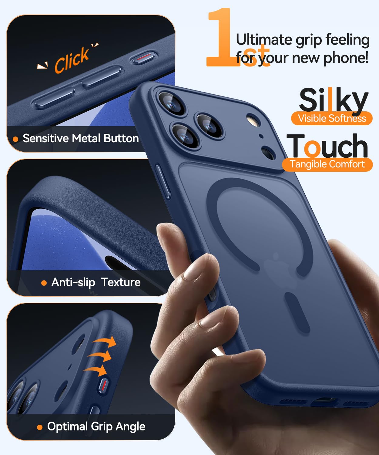 CANSHN Magnetic Compatible with iPhone 17 Pro Case, Upgraded [Full Camera Protection] [Compatible with Magsafe] [Translucent Matte] Shockproof Protective Phone Cover 6.3 Inch - Deep Blue