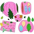 Silicone Leaf Fondant Mold,Maple Leaf Candy Mold 5 Pcs for Cupcake Topper Chocolate,Sugar Craft Cake Decoration Gum Paste,Rose Leaf Polymer Clay Molds