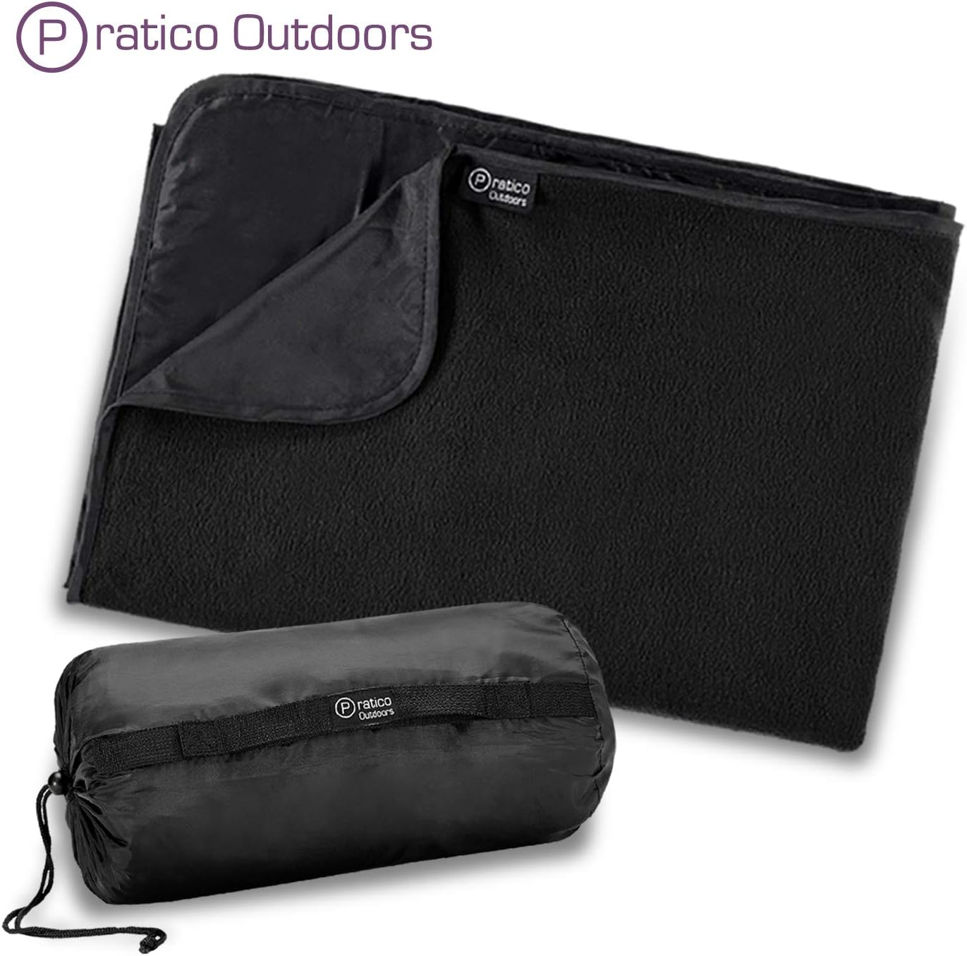 Pratico All-Purpose Outdoor Blanket, Stadium Blanket, Picnic Blanket - Large 58 x 84 Inches Black