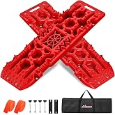 Nilight Recovery Off-road Traction Boards with Jack Lift Base 2 Pcs Red | Emergency Tire Ladder Mats For 4WD 4X4 Mud Sand Snow with 2PCS Mounting kit Carry Bag 2 leashes
