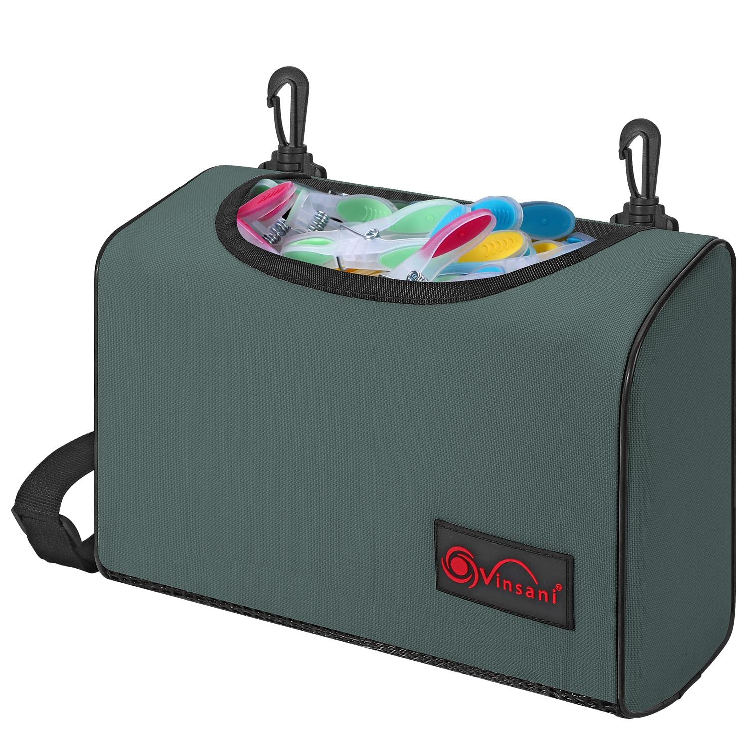 Vinsani Clothes Peg Bag Premium Waterproof Wearable Peg Storage Organiser Bag with Double Clips, Shoulder/Waist Strap Holds up to 300 Pegs Suitable for Indoor Outdoor Use – Grey