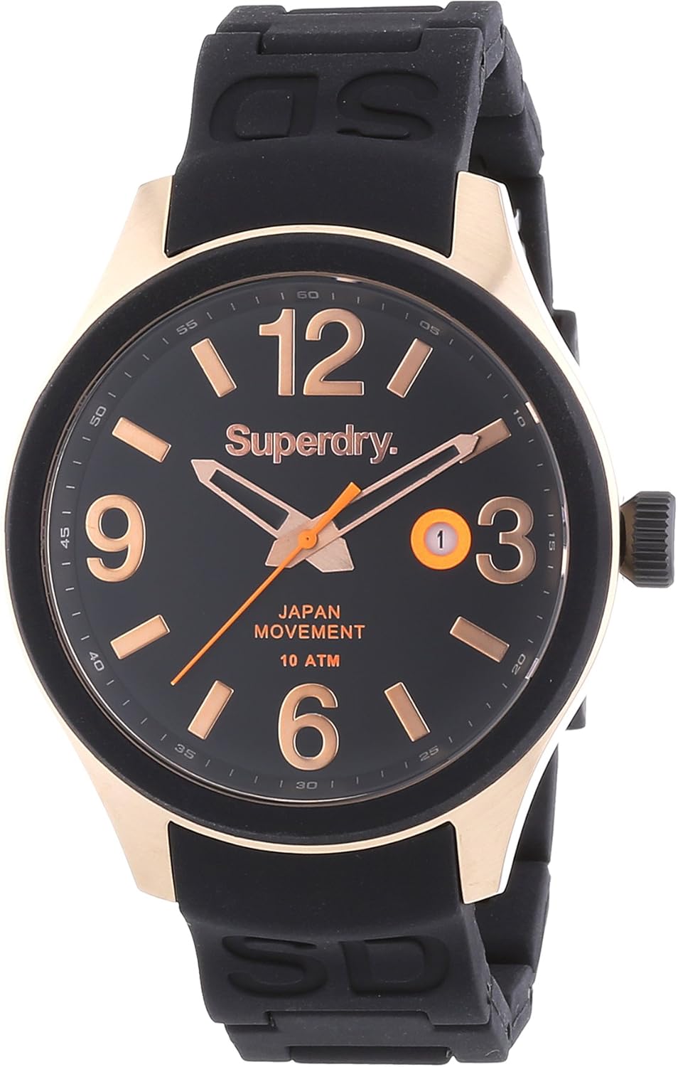 Superdry Scuba LU - Reloj de Cuarzo para Hombre, con Correa de Silicona, Color Negro