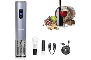 HOTOOL Electric Wine Bottle Opener Automatic Wine Opener Rechargeable Electric Corkscrew with Wine Aerator,Foil Cutter,Wine Stopper,USB-C Charge Cable, Wine Gifts For Women Wine Lovers(Silver)