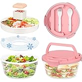 Reeple Salad Container for Lunch, Bento Lunch Box 58-oz with 4 Compartments Tray and Ice Pack, Leak-Proof Salad Bowl with Lid for Adults, BPA-Free Lunch Box for Meal Prep & Food Storage (Pink)