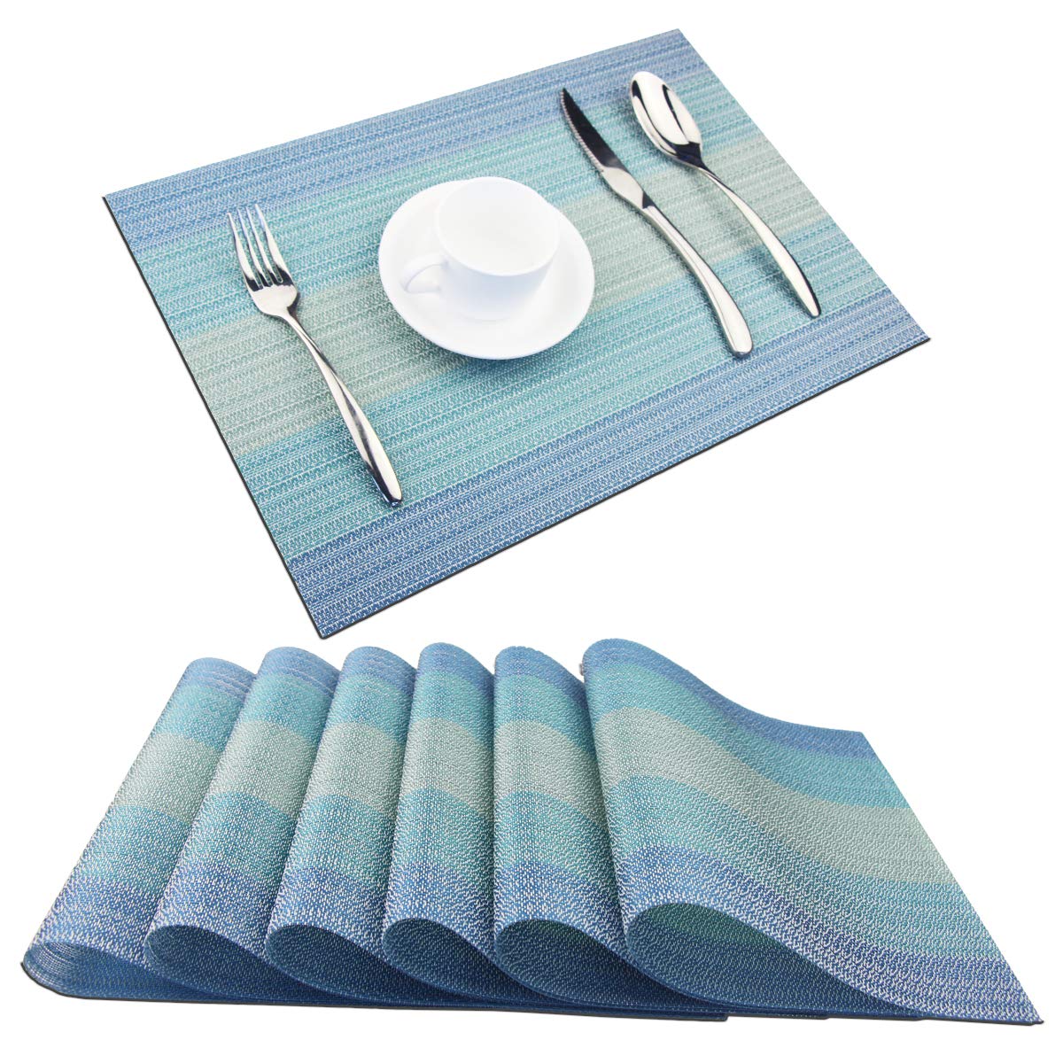 Photo 1 of ** ONLY 2**
PIGCHCY Placemat,Washable Woven Non-Slip Insulation Durable Placemat Vinyl Table Mat Set of 6 (6pcs Placemats, Coastal Blue)