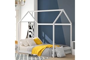 Harper & Bright Designs Montessori House Bed Twin for Kids, Toddler House Bed with Roof,Wood Floor Bed Frame for Girls Boys Bedroom Furniture, Box Spring Needed,White