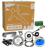 Hyponix Zip Line Kit for Kids and Adults, Outdoor &amp; Backyard Zipline 100 ft | Heavy Duty Zipline Kit, 350lb Capacity, 1/4-Inch Stainless Steel Cable, 7.5-Ft Spring Brake, Ratchet System, Cushioned Seat