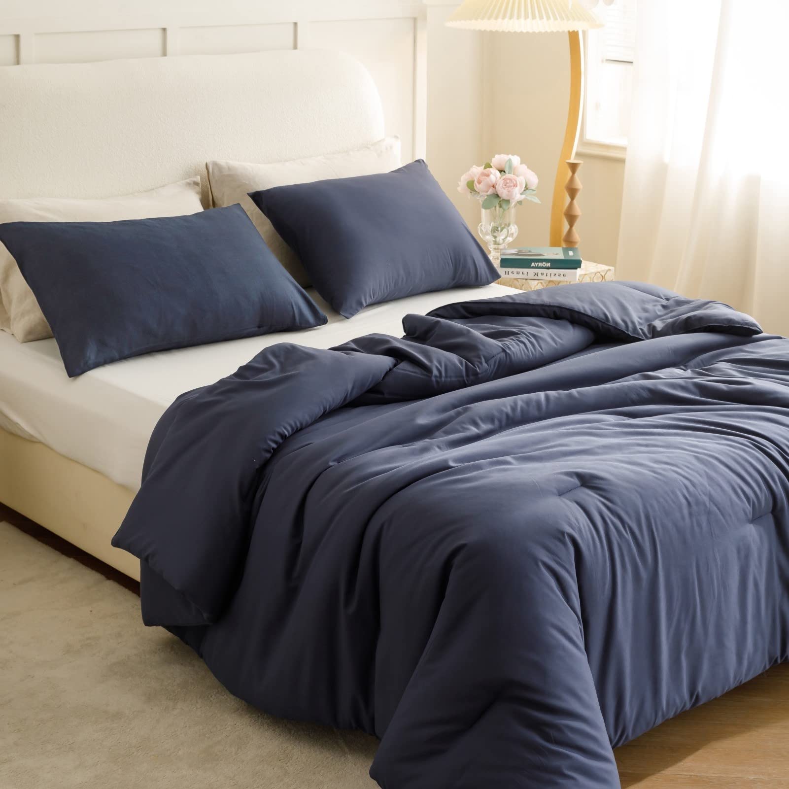 Photo 1 of ROSGONIA Navy Blue Comforter Set Queen, 3pcs (1 Boho Blue Comforter & 2 Pillowcases) All Season Soft Bedding Lightweight Bedspread Blanket Quilt