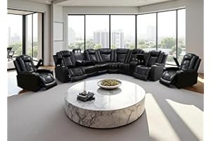 Toseslo Power Recliner Sectional Set and 2 Chairs with LED Light, Living Room Furniture Sets, Black Leather Reclining Sofa Couch, Recliner Corner Couches with Hidden Storage Console for House