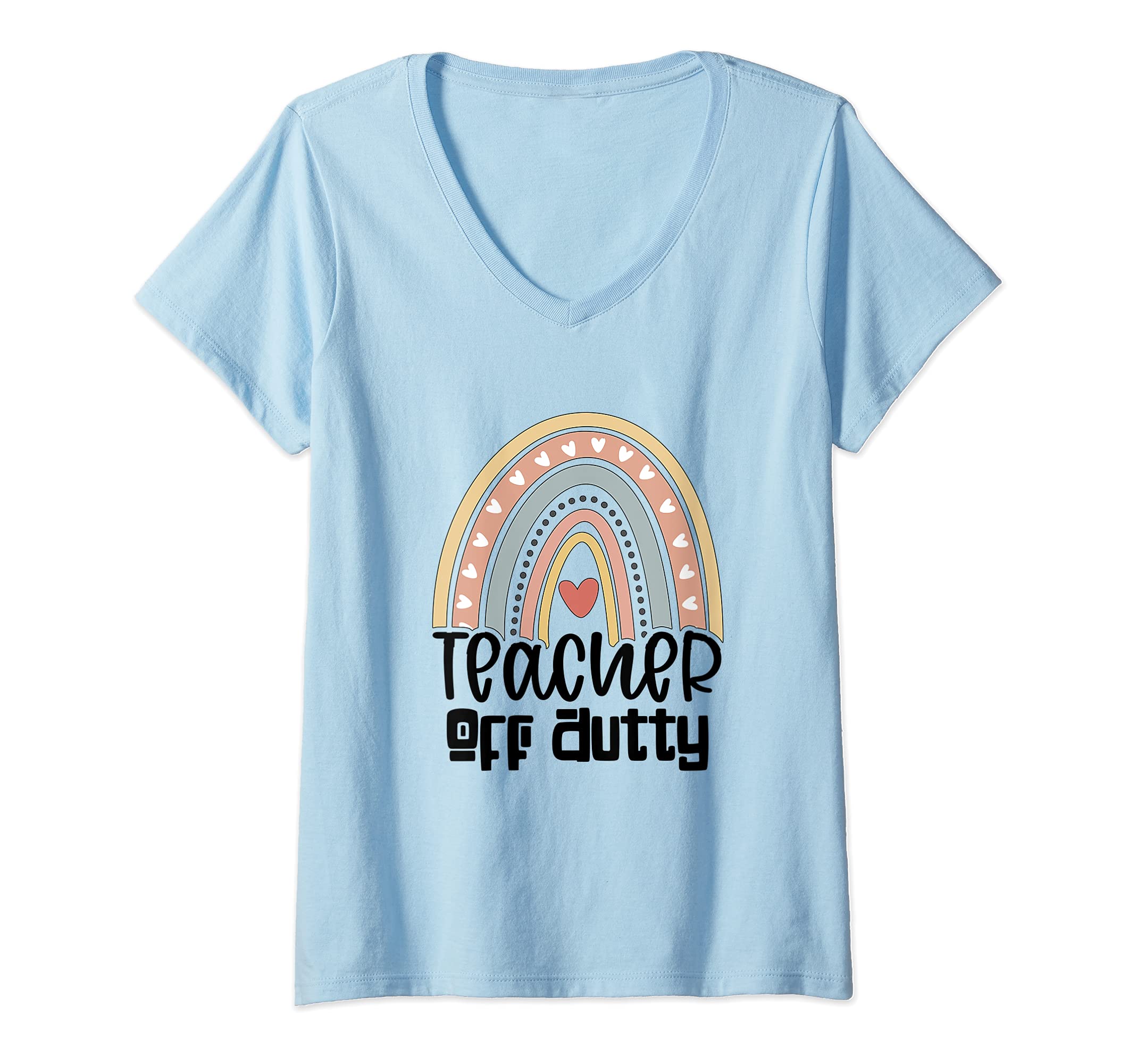 Womens Last Day of School for Teacher Boho Rainbow Teacher Off Duty V-Neck T-Shirt