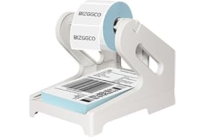 BIZGGCO Thermal Shipping Label Holder for Rolls & Fan-Folds, Desktop Printer Stand & Fragile Sticker Dispenser Organizer - Home Office Accessory for Holographic Vinyl Sticker Maker (White Gray)