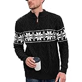 Makkrom Mens Ugly Christmas Sweater Quarter Zip Pullover Long Sleeve Snowflake Mock Neck Soft Knitted Sweaters