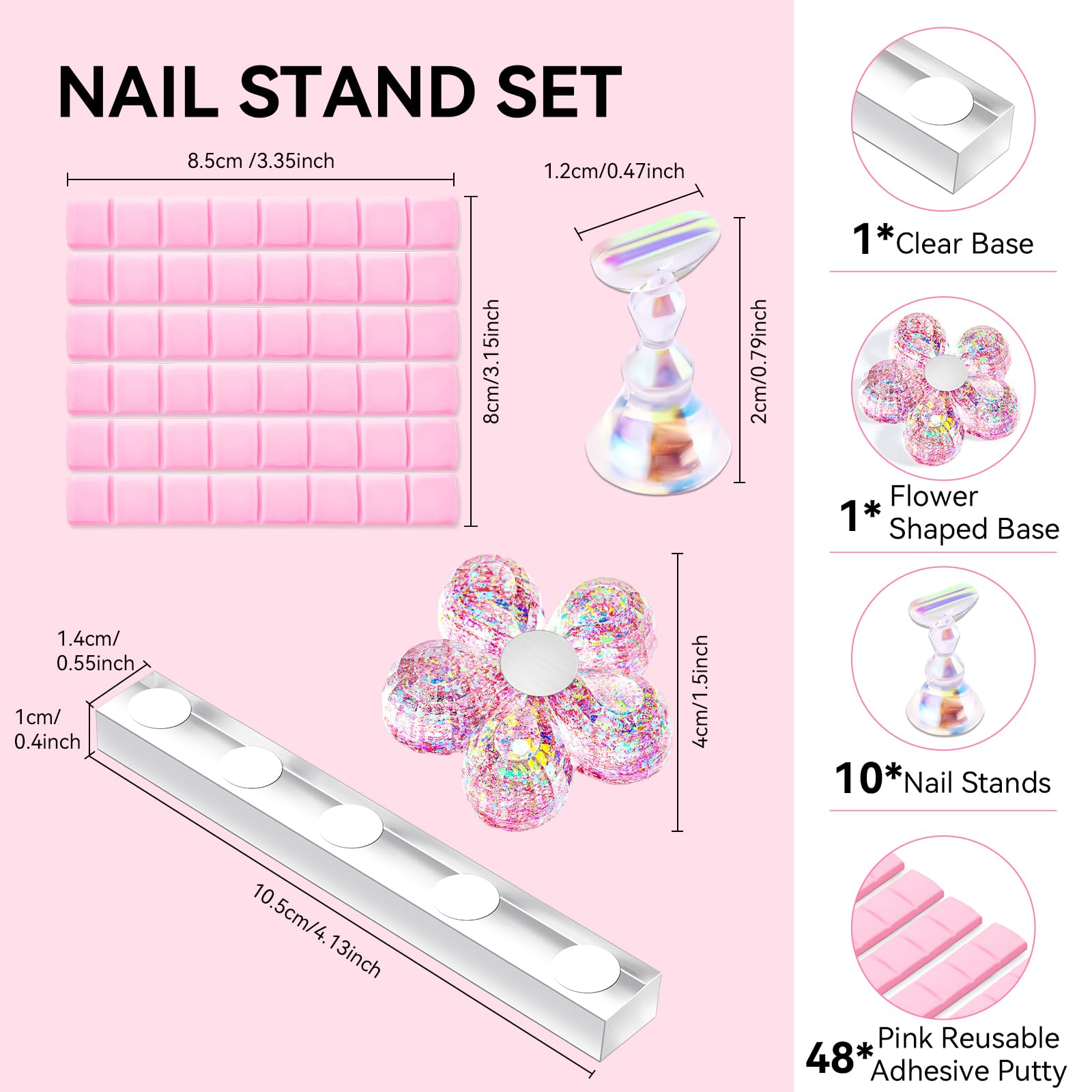 Makartt Nail Stand for Press On Nails Display Practice Art Painting Magnetic Fake Nail Holder for Painting Nails Stand for False Nail Designs with Reusable Putty for Home DIY Beginner Salon Supplies